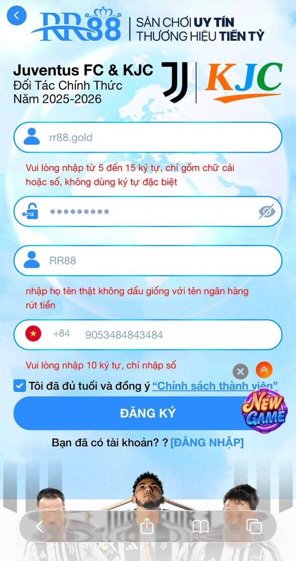 Kiểm tra thông tin xác nhận đủ tuổi và đồng ý chính sách thành viên RR88